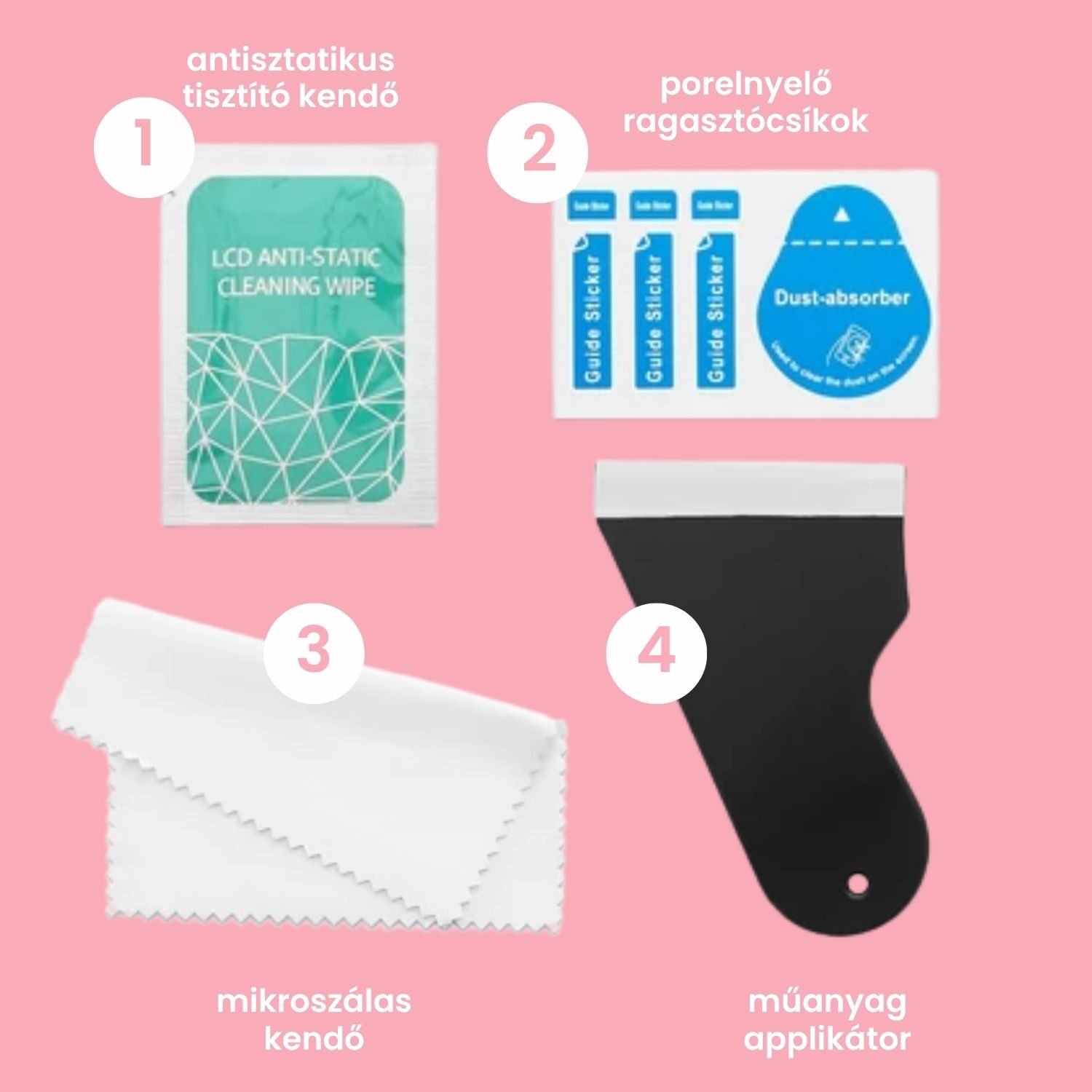 foliascsajok, hydrogel folia felhelyezo kártya, kijelzővédő applikátor, kijelzővédő felhelyező szett, hydrogél fólia telepítő készlet